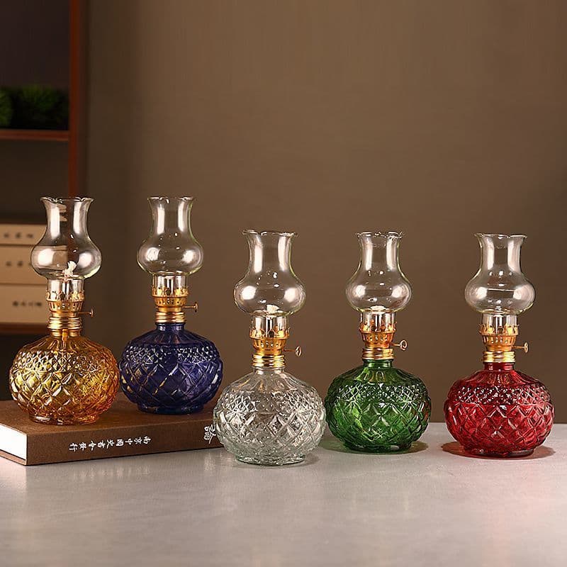 Vintage Butter Lamp Kerosene Lamp Camping Lantern Glass Candle Holder Festive Wedding Housewarming Crystal Prop Windproof