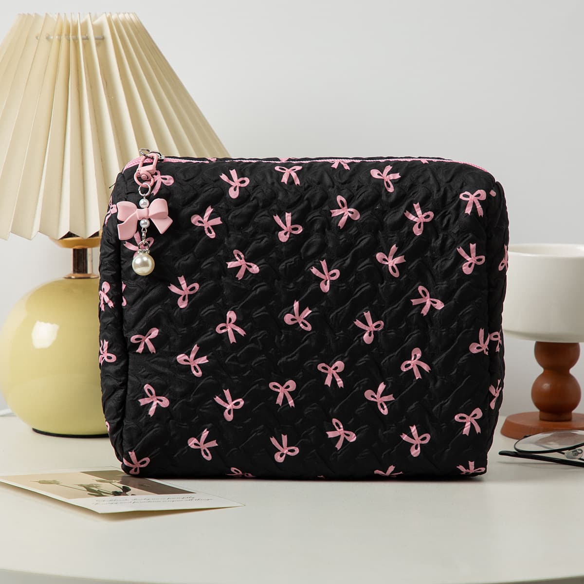 New Bow Cosmetic Bag Large Capacity Handbag Portable Toiletry Bag Women's Makeup Lipstick Storage Bag