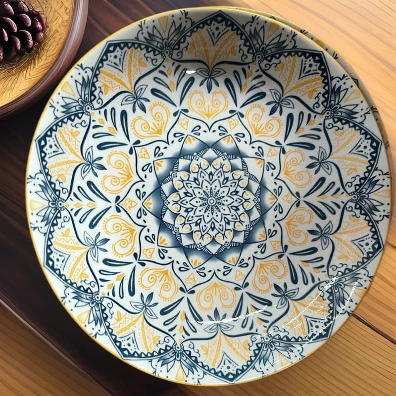 Industrial ceramic tableware, simple printed underglaze ceramic plate, Bohemian dinner plate, household dish plate, foreign trade export
