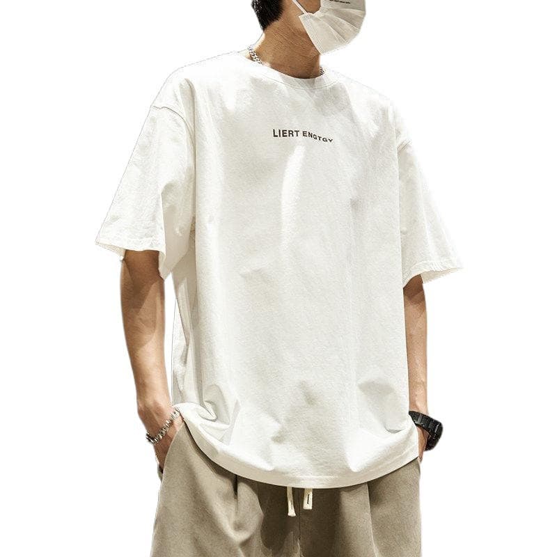 Heavyweight Pure Cotton Fashion Short Sleeve T-Shirt for Men, Japanese Streetwear Style, Versatile and Trendy