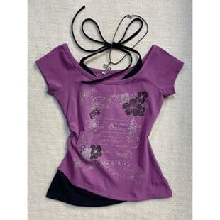 American Retro Halter Neck Faux Two-Piece Short-Sleeve Top for Women 2025 Summer Design Short Top