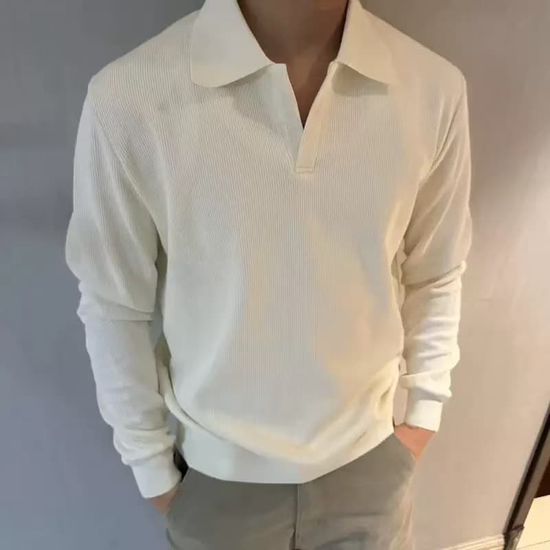 New seagull collar POLO shirt men's autumn American fitness long-sleeved T-shirt right shoulder pullover sweatshirt 2026