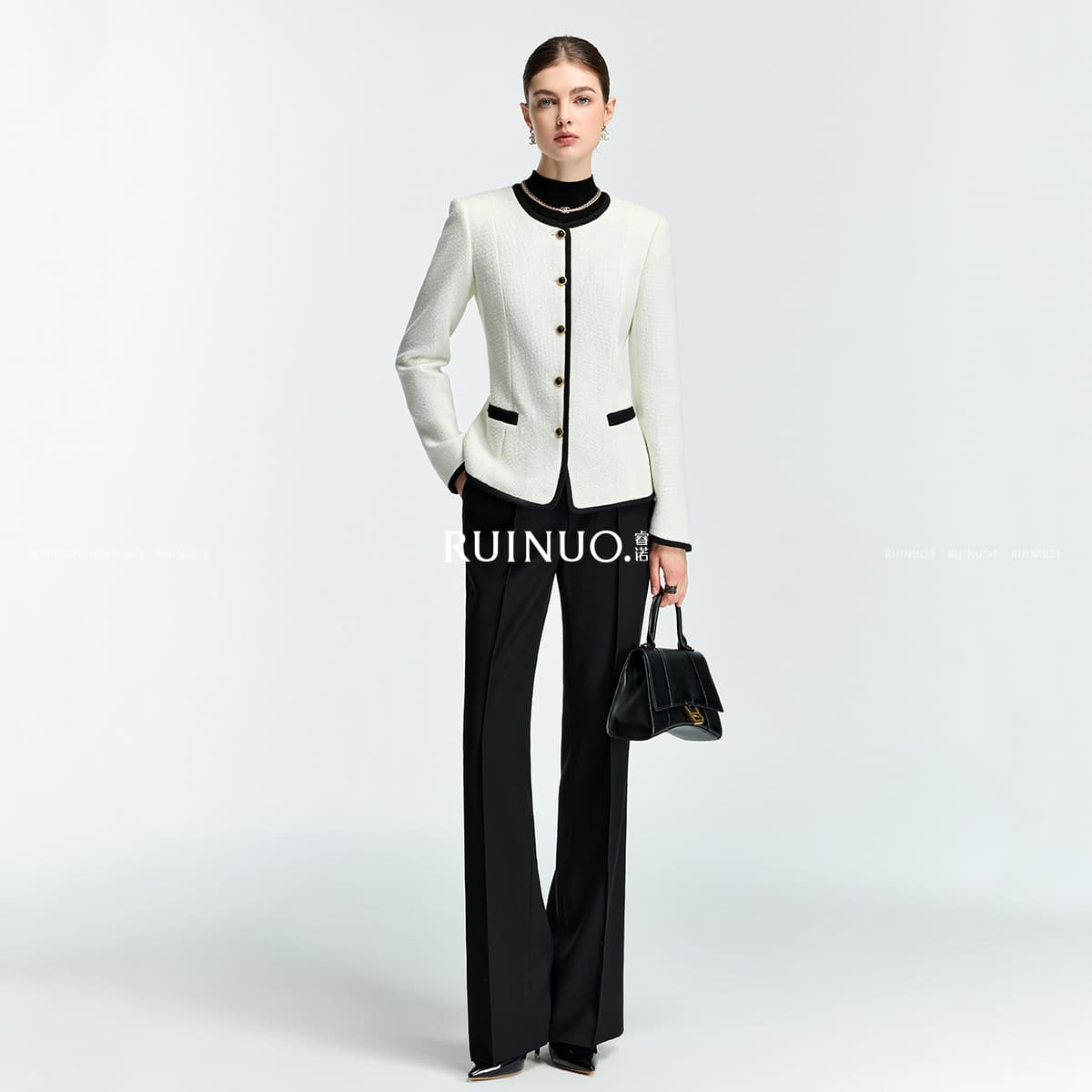 Ruinuo Xiaoxiangfeng High-End Wool Suit Set for Women Autumn Winter Office Interview Formal Business Attire Elegant Goddess Style
