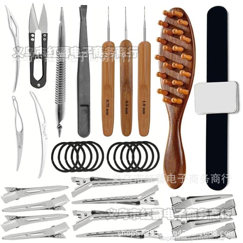 jmail crochet set Amazon diy handmade hair extension tools 3 wooden handle crochet solid wood wooden comb duckbill clip
