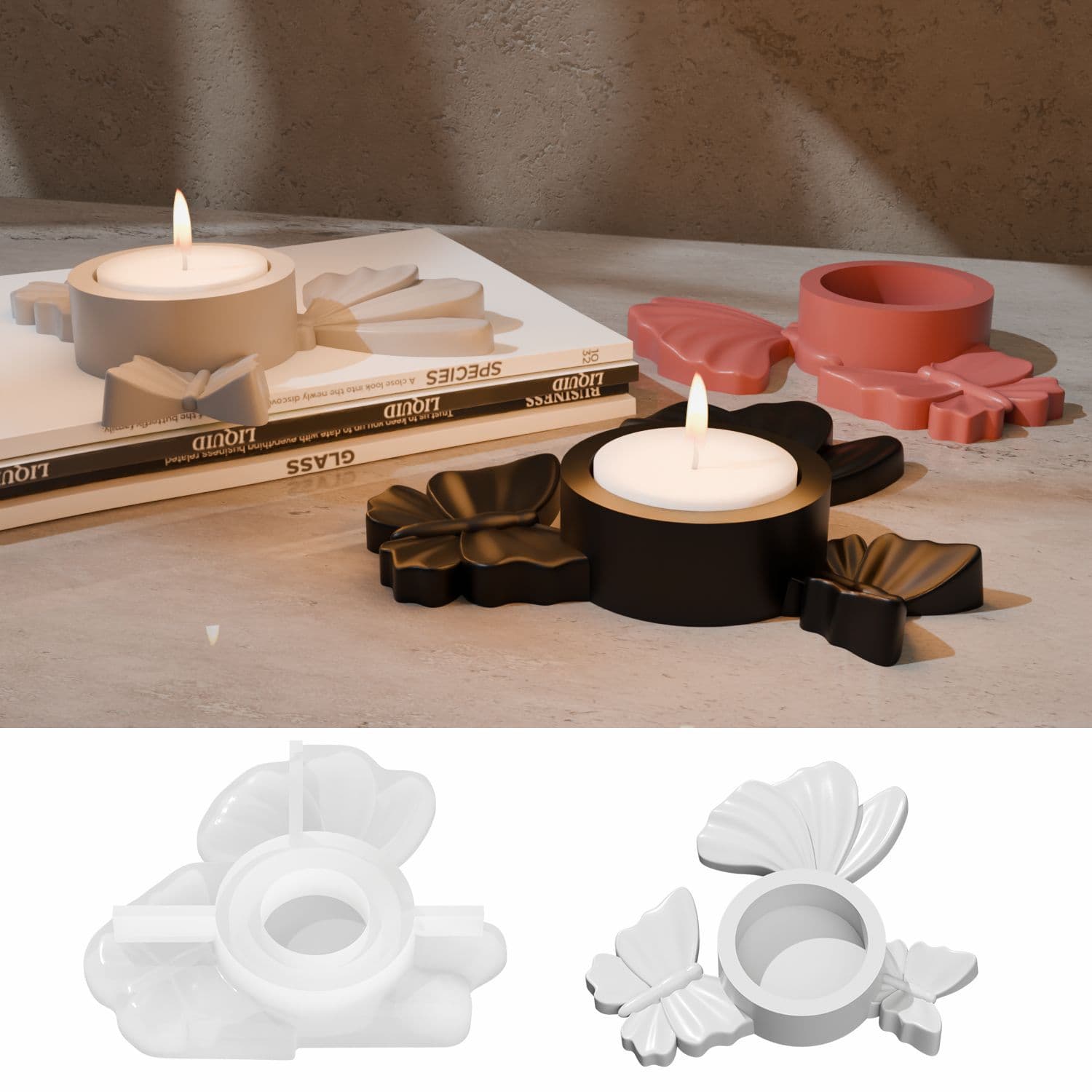 Baijiaxing Butterfly Display Stand Storage Box Silicone Mold DIY Gypsum Resin Butterfly Candle Holder Silicone Mold