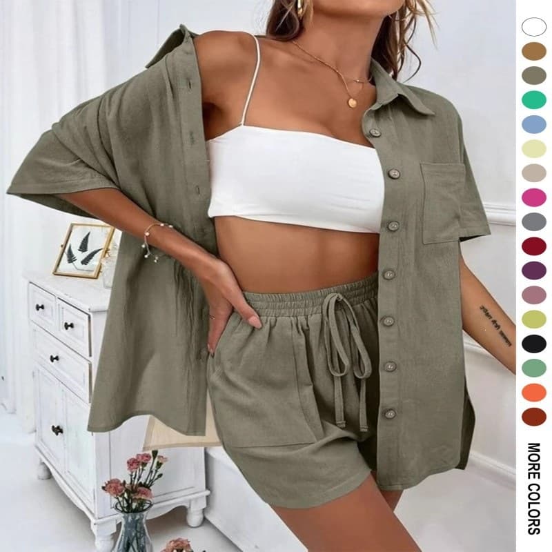 Cross-border Women's Fashion Amazon AliExpress Bestseller Vintage Cardigan Shorts Set Elegant Casual Ladies Outfit