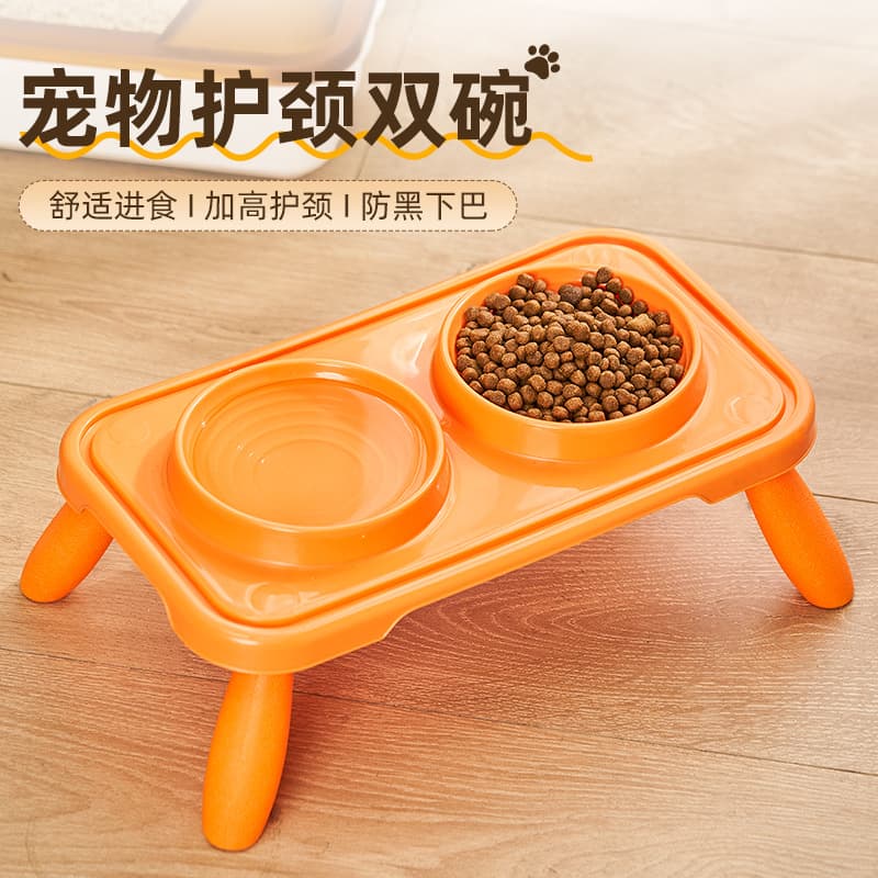 Pet Bowl Double Bowl Cat Bowl Cross-Border Elevated Neck-Protecting Cat Food Bowl Dog Bowl Cat Feeding Basin Integrated Pet Feeding Utensils Wholesale