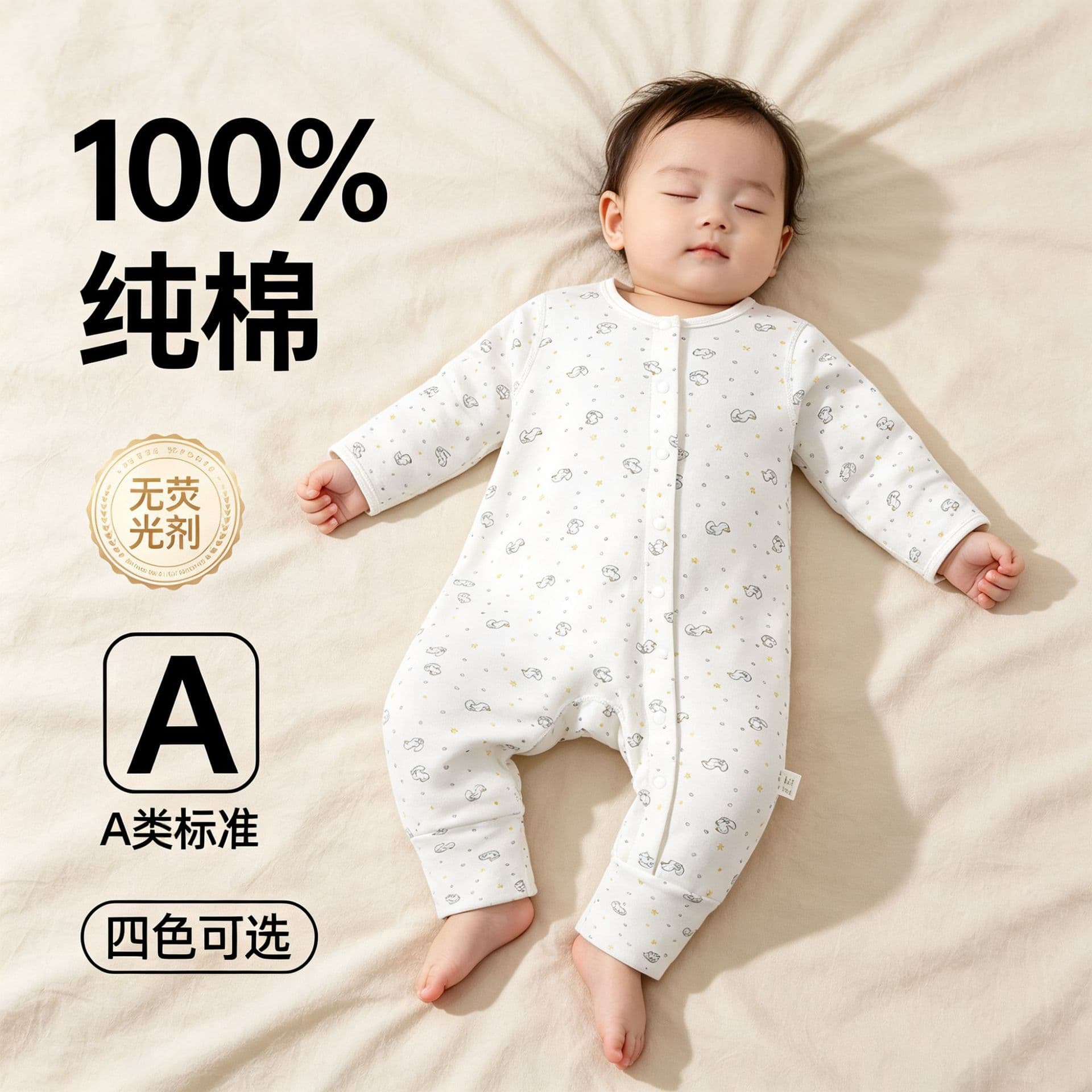 Spring and Autumn Baby One-piece Bodysuit Class A Pure Cotton Belly Protective Newborn One-piece Bodysuit with Hand Guard and Cover Butt Open Crotch Clothing
