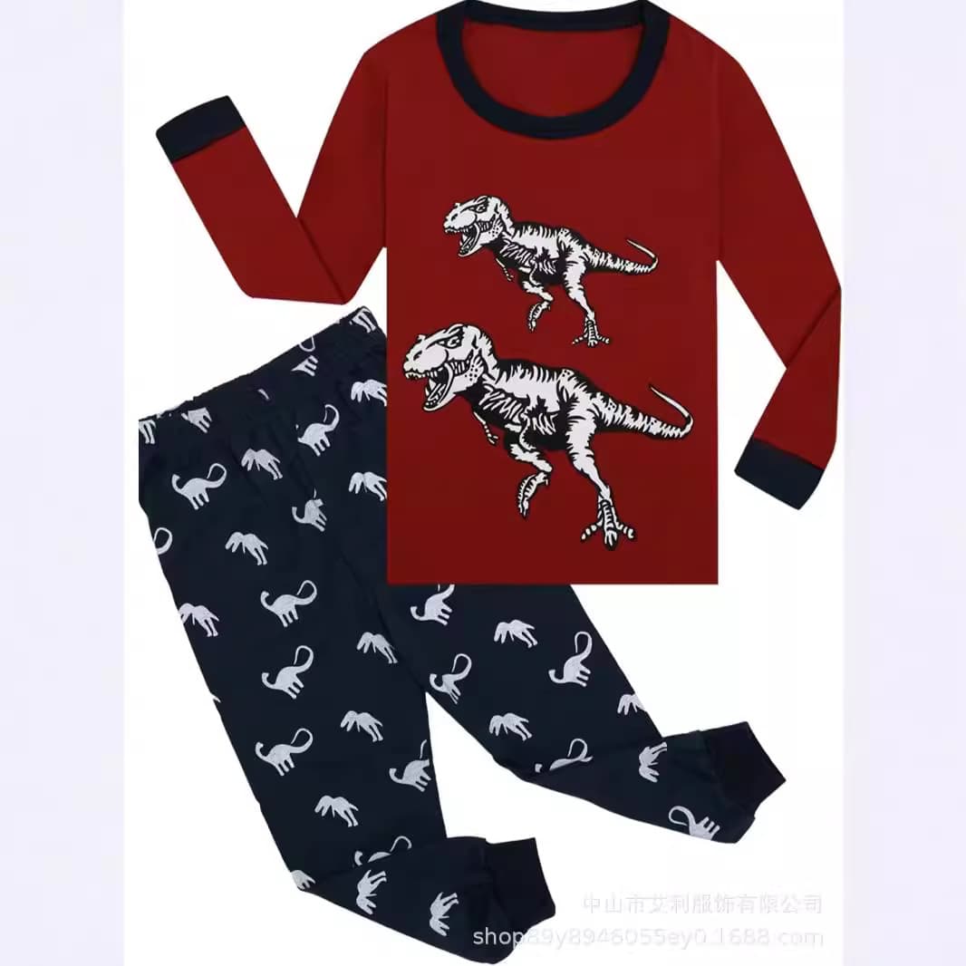 Cross-border Amazon Kids Pajama Set Boys Creative Print Pajamas Home Long Pants Long Sleeve Set for Toddlers and Children