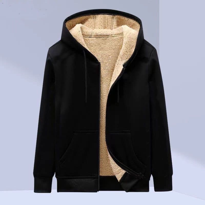 Lamb Wool Cardigan Sweatshirt Men's Trendy Autumn and Winter Casual Tops Fleece-Lined Thickened Warm Hooded Jacket Loose