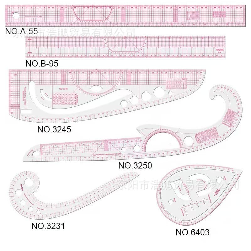 Cross-border Exclusive Clothing Ruler 6-Piece Set Factory Direct Curve Grading Ruler Garment Pattern Making Ruler Full English Version