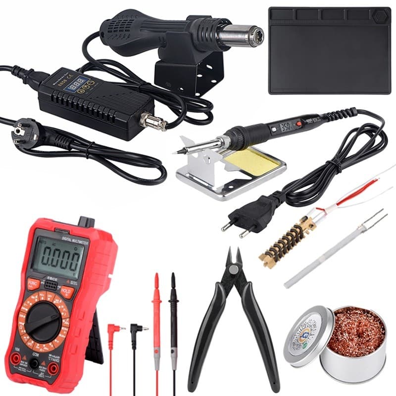 JCD 8858 Hot Air Gun Soldering Station 908S Iron Multimeter Kit 750W Adjustable Temperature Welding for Phone Repair