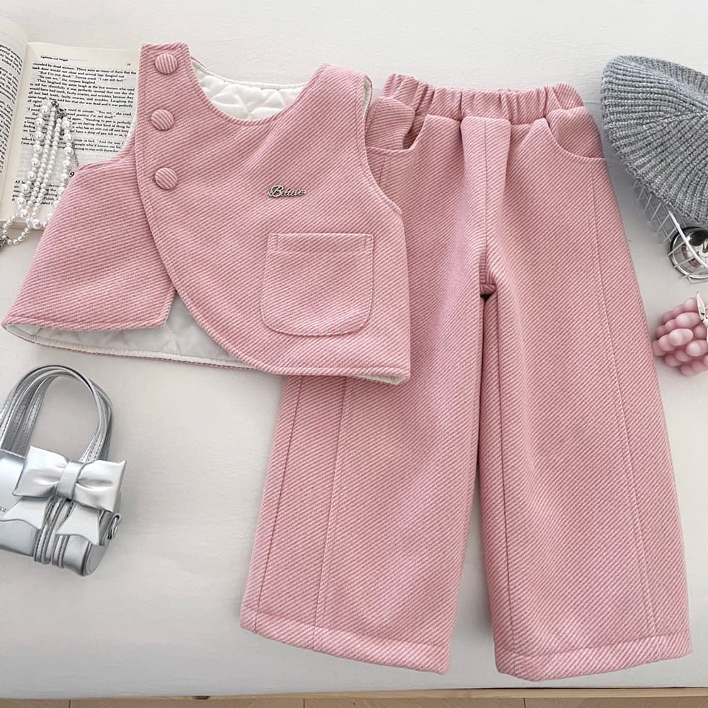 Girls winter cotton vest suit 2025 new style fashionable quilted waistcoat and velvet wide-leg pants two-piece set