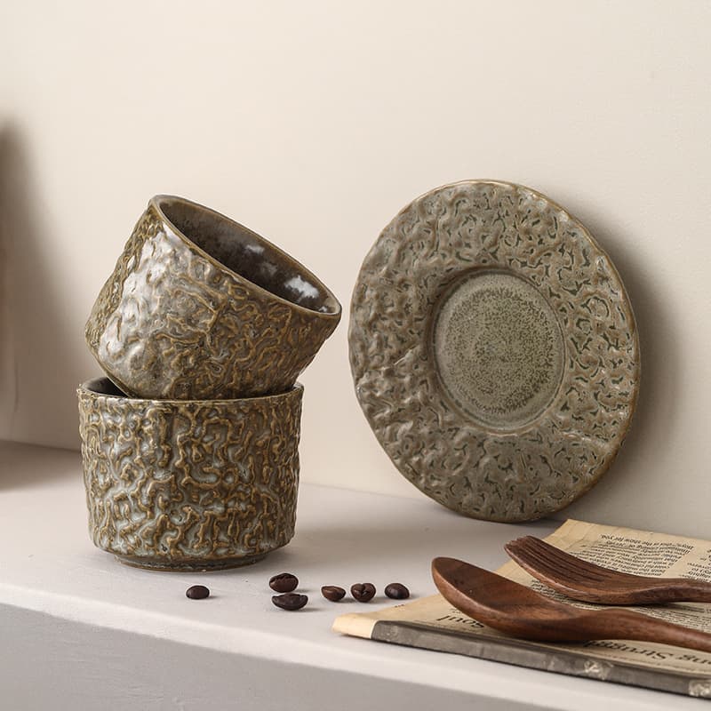 Antique stoneware hand held cup and saucer Middle Eastern espresso cup retro coffee cup household wholesale tea cup