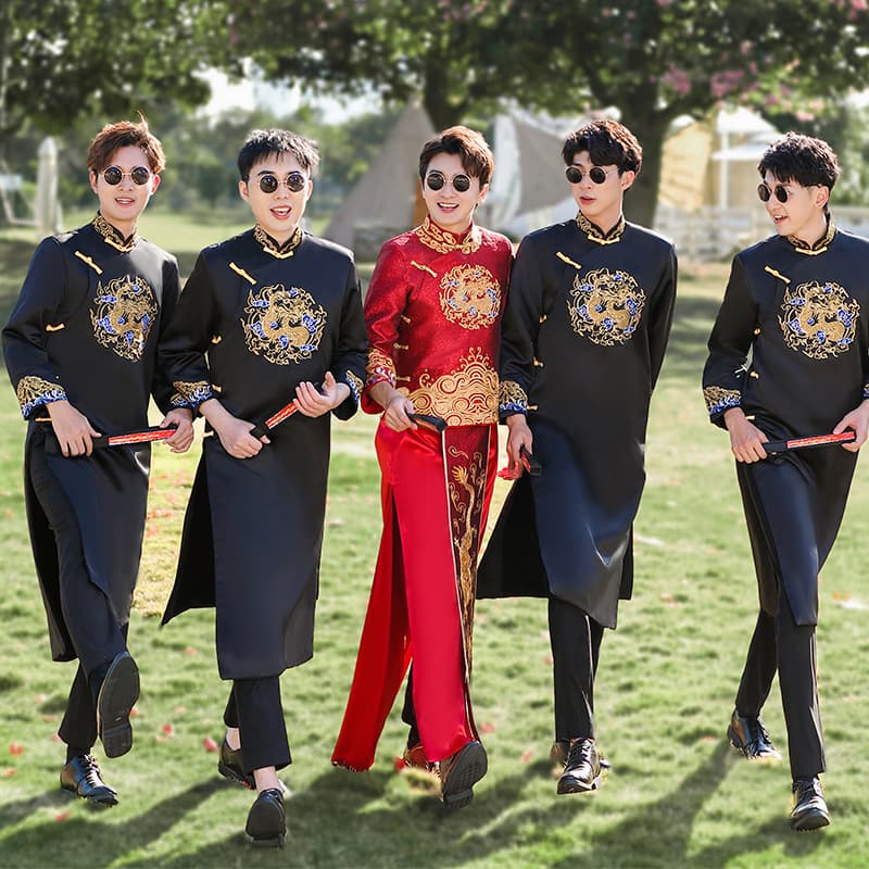 Best Man Chinese-Style Summer 2025 New Wedding Groom's Party Groom's Men Suits Chinese-Style Long Robe Mandarin Jacket