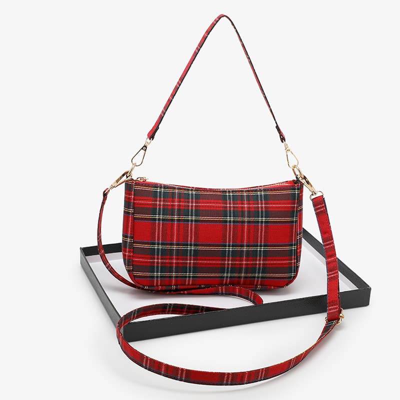 Women's Fashionable Soft Plaid French Bread Underarm Bag Canva Artistic Vintage Crossbody Shoulder Bag Korean Style New Arrival