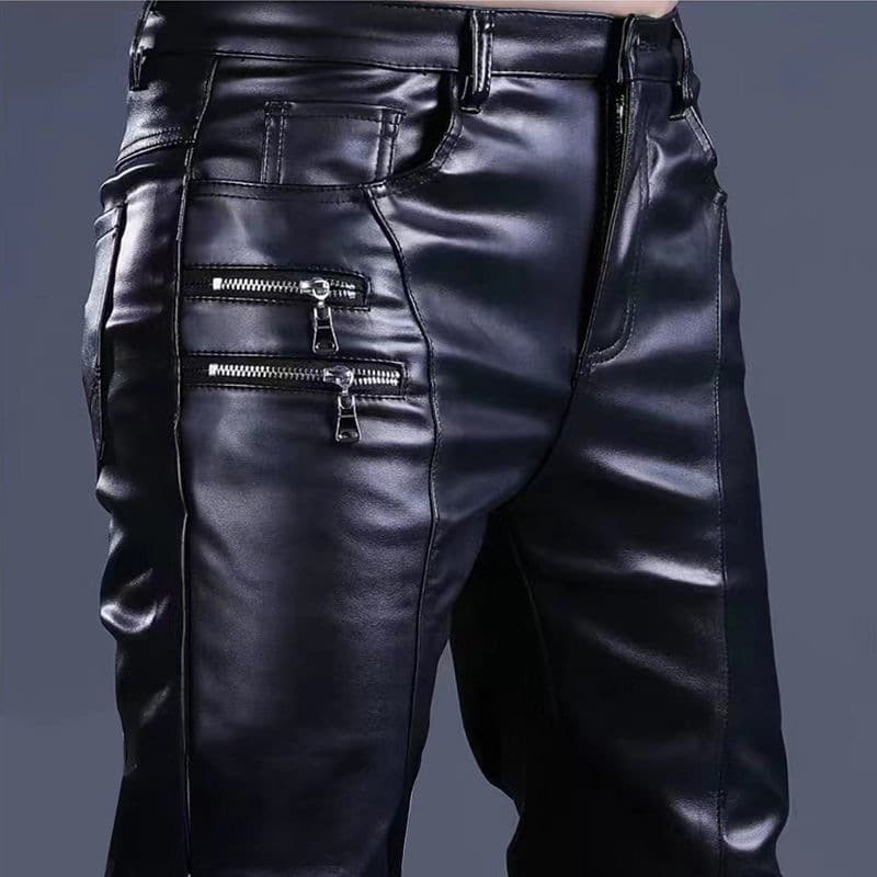 European and American style leather pants for men, cool and stylish, suitable for stage performances, motorcycle riding, men's long pants, factory direct sales.