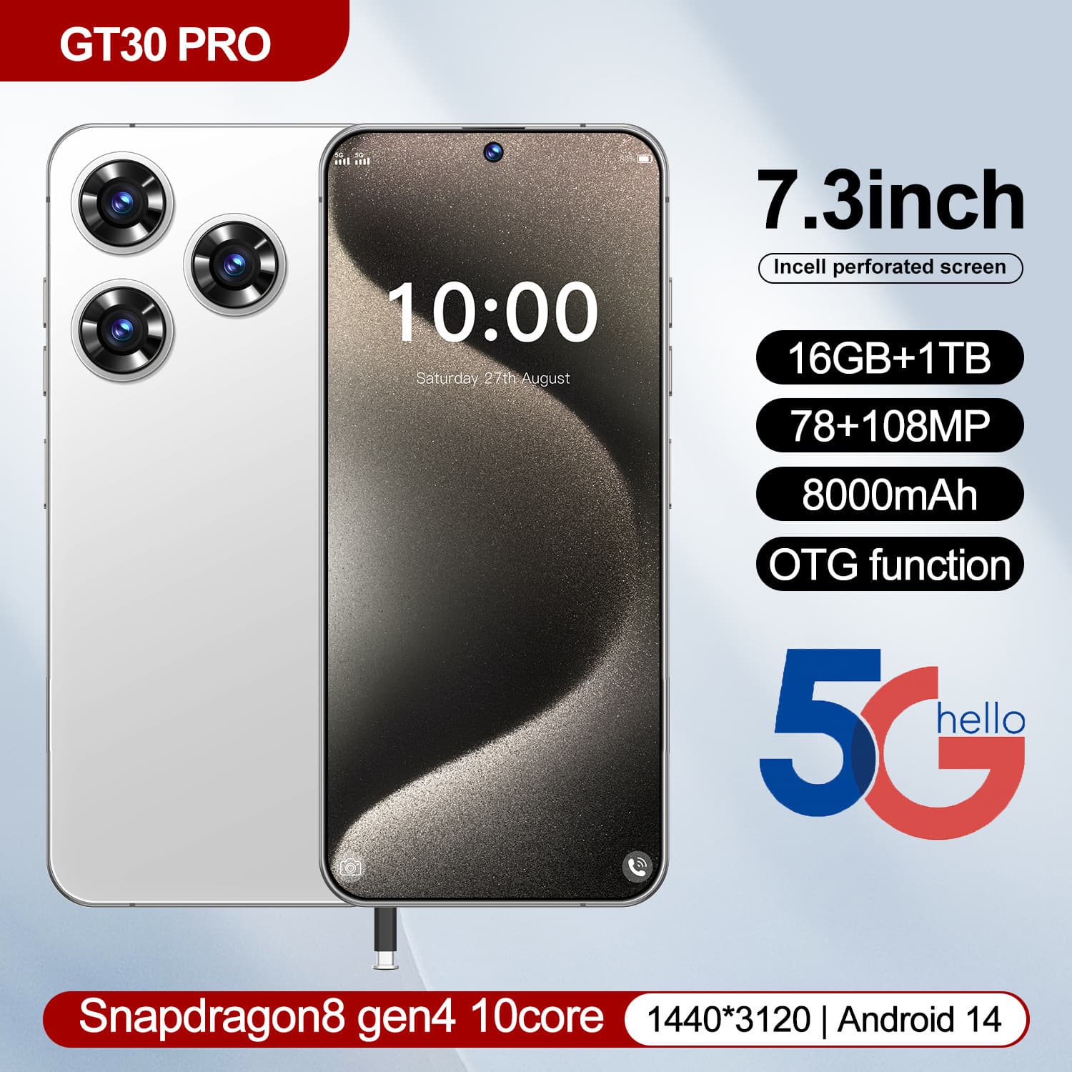 Cross-border GT30 PRO Smartphone 16+1TB Android Phone Factory Direct SmartPhone (Hot Deal)