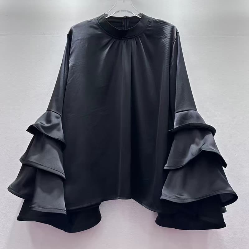 European and American Fashion Elegant Commuter Ruffle Flared Sleeve Versatile Autumn Blouse for Women