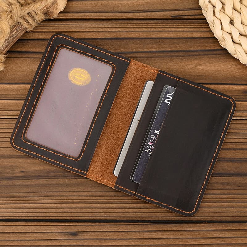 Genuine card holder, simple genuine leather short wallet, ultra-thin men's 20% off card holder, Amazon Crazy Horse leather popular small wallet