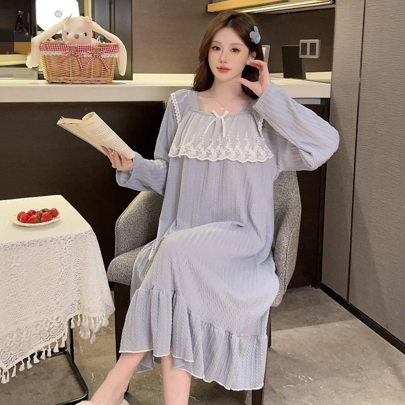 Lace Princess Dress Cotton Long Sleeve Plus Size Nightgown Autumn Ins Sweet Girl Plus Size 200 Jin Home Dress