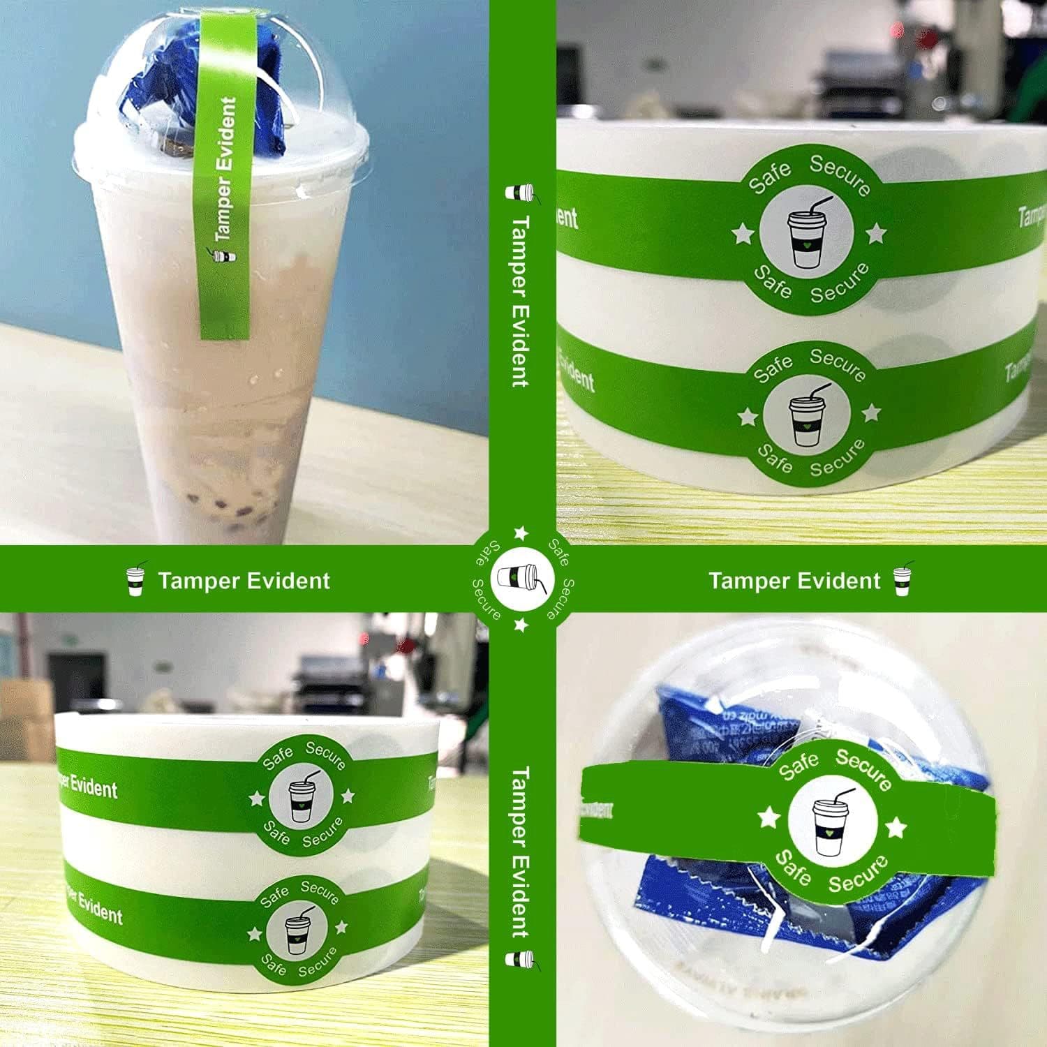 Green Safe Tamper Resistant Sealing Beverage Cover Food Delivery Sticker Beverage Food Coffee Milk Tea Ice Cream