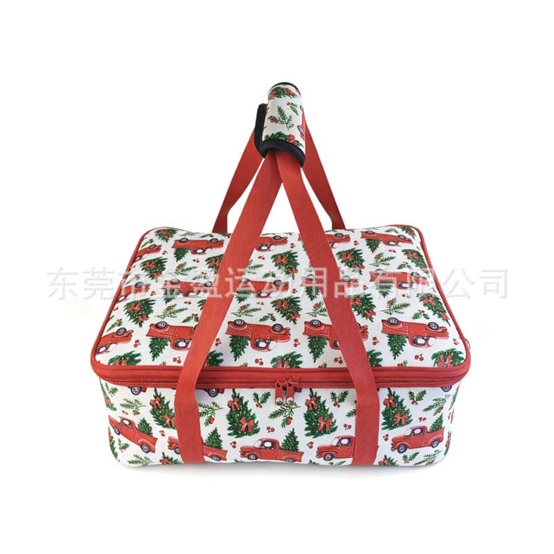Amazon cross-border insulated outdoor picnic bag, portable barbecue pizza bag, large capacity Christmas series