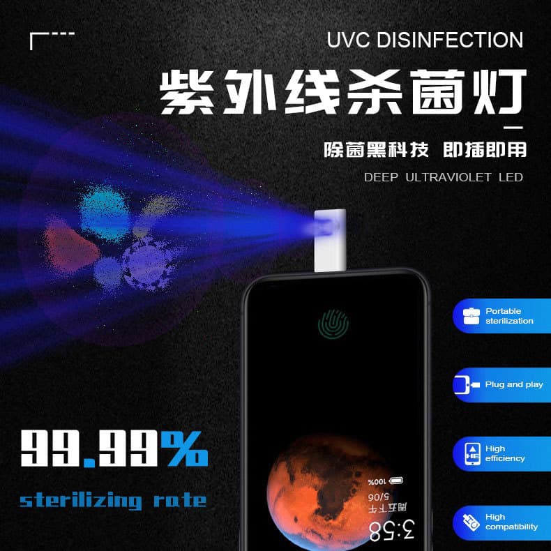 Portable Mini LED UV Disinfection Lamp Sterilizer 99.99% Mite Removing Bottles and Tableware UVC Germicidal Lamp
