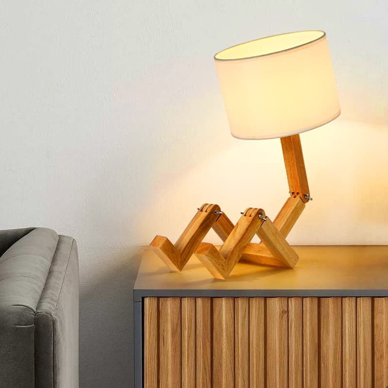 Solid Wood Robot Table Lamp Creative Gift Wooden American Japanese Woodcraft Bedroom Bedside Lamp Reading Light