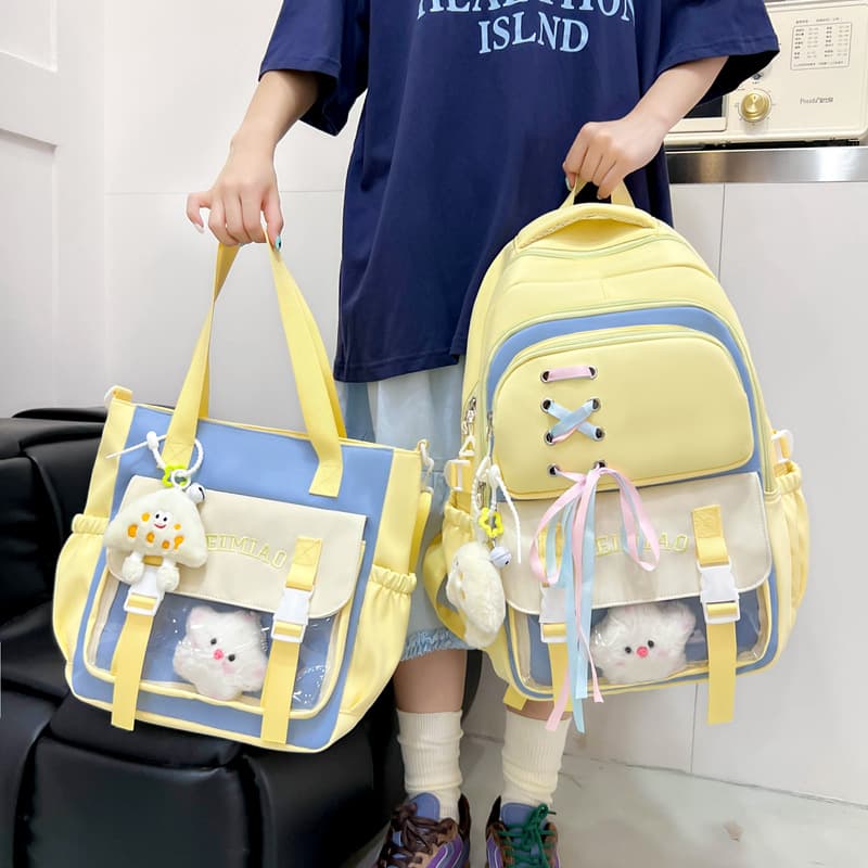 New Student Backpack Cross-border Simple Ribbon Bow Fresh Junior High School Fashion Backpack