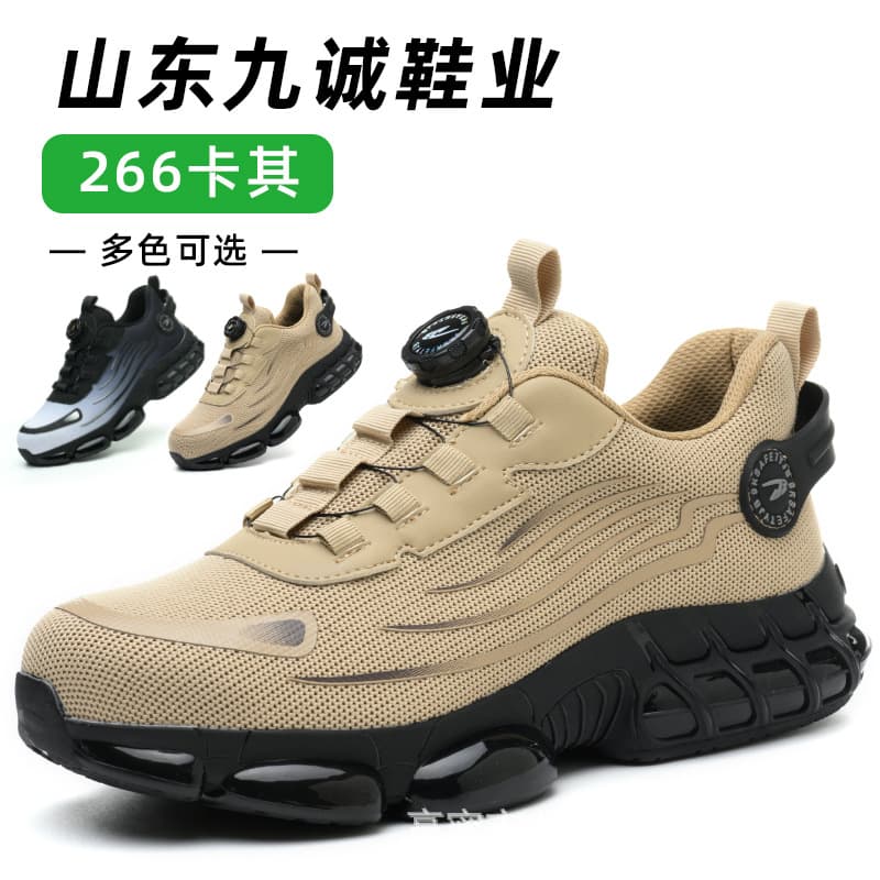 Cross-border Slip-on Work Safety Shoes for Men All-Season, Rotary Buckle Safety Shoes, Anti-Smash Anti-Puncture Construction Work Shoes