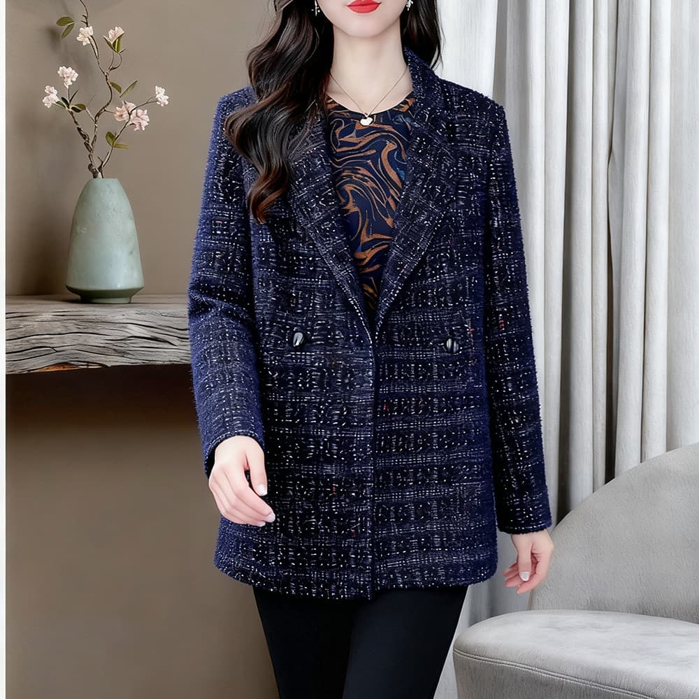 2025 Autumn/Winter Fashion Worsted Wool Chanel-Style Long-Sleeve Cardigan Plus Size Mature Women's Coat