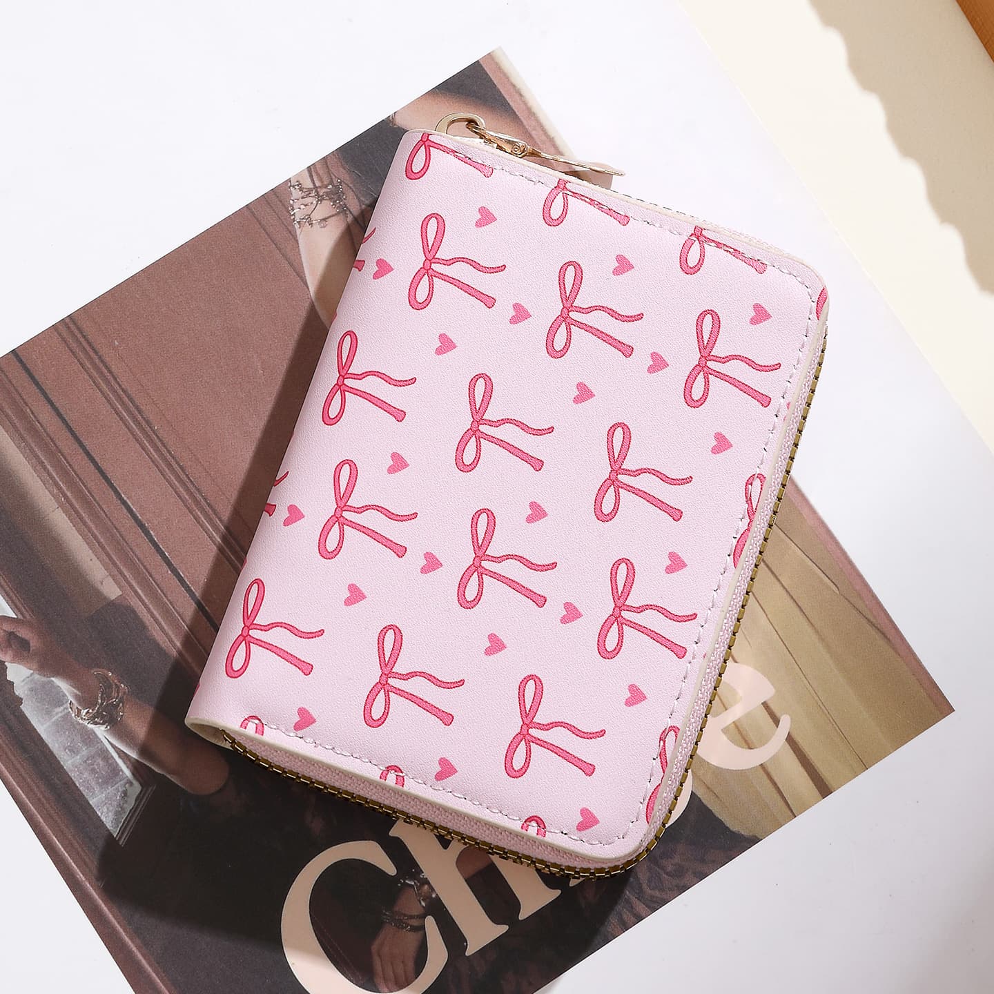 Cute Cat Card Holder Women's Slim Retro Zipper Card Case Adorable Storage Wallet Simple Mini Ins Style