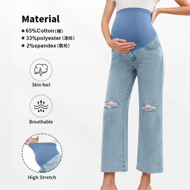 High-Waist Maternity Jeans with Belly Support, Straight-Leg Long Pants, Loose Fit, Fall/Winter Casual Maternity Wear, Amazon Pregnancy Style
