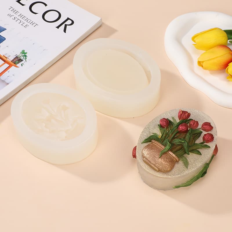 DIY Tulip Flower Tray Storage Box Silicone Mold, Crystal Epoxy Resin Plaster Food-Grade Silicone Mold