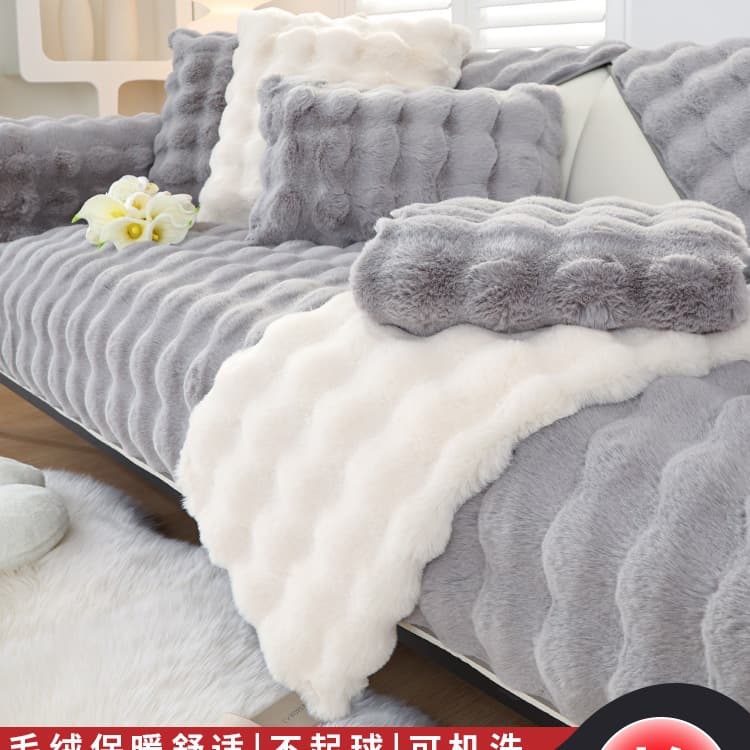 Sofa Cushion Winter Fall Fixed Non-Slip 2025 New Straight Row Plush Fur Cover Sofa Slipcover