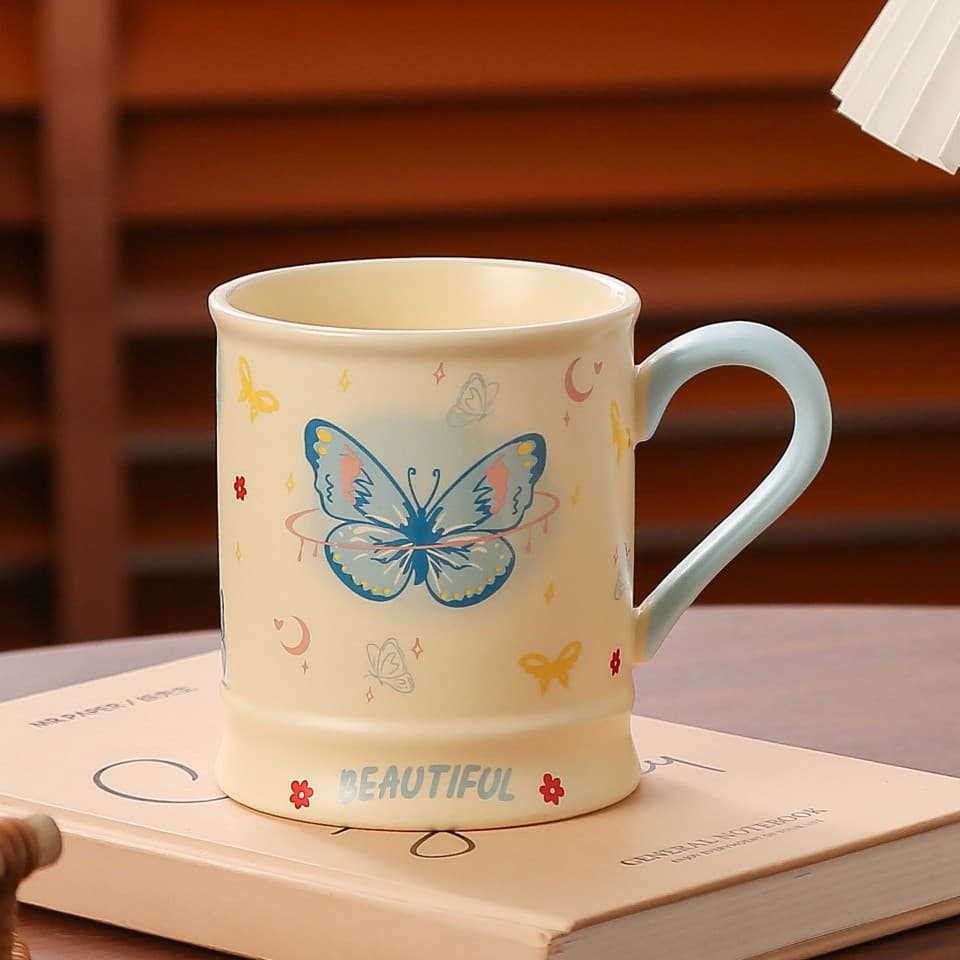 Butterfly Ceramic Mug Creative Atmosphere Mug High Appearance Home Breakfast Mug Couple Mug Coffee Mug Gift