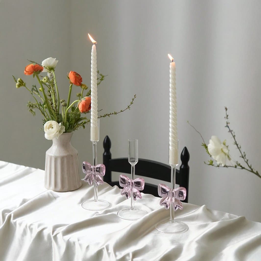 Cross-border ins-style glass butterfly candlestick holder, tall stem design, romantic home and restaurant candle holder decoration