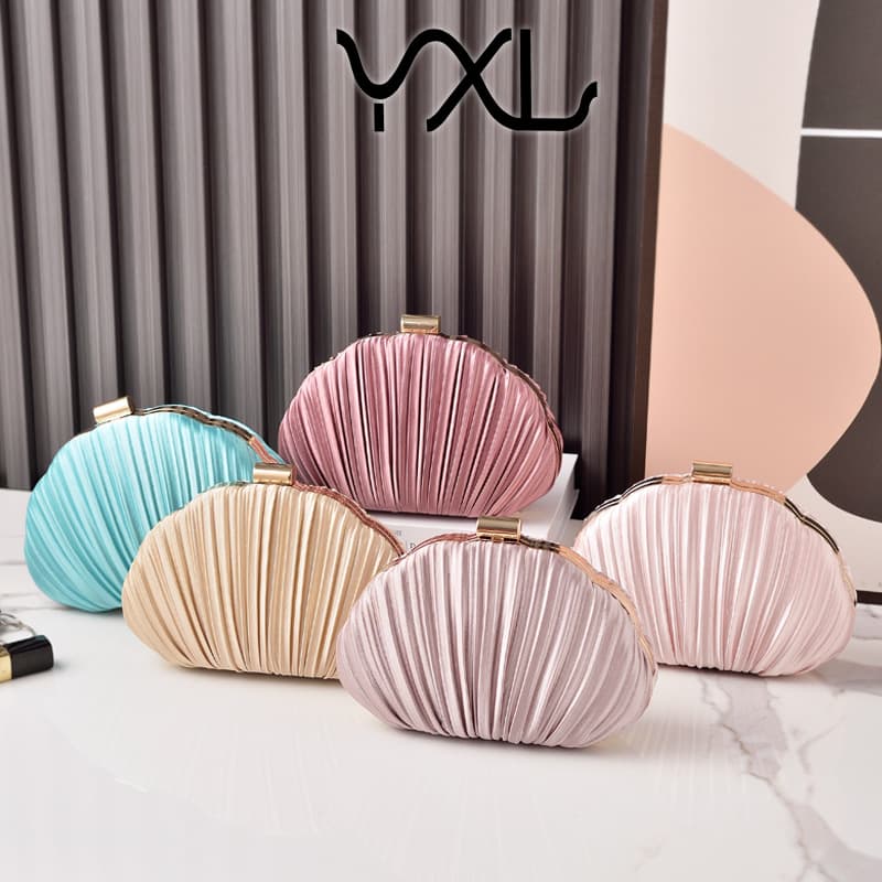 New Cross-Border Shell Evening Bag Pleated Clutch Silk Cheongsam Bag Banquet Bag Dress Evening Bag Clutch