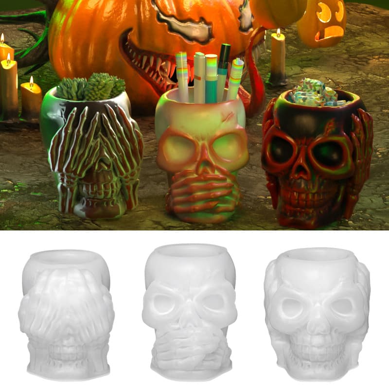 Halloween diy epoxy resin mold 3D three-dimensional covering eyes, mouth, ears skull glue storage box mold