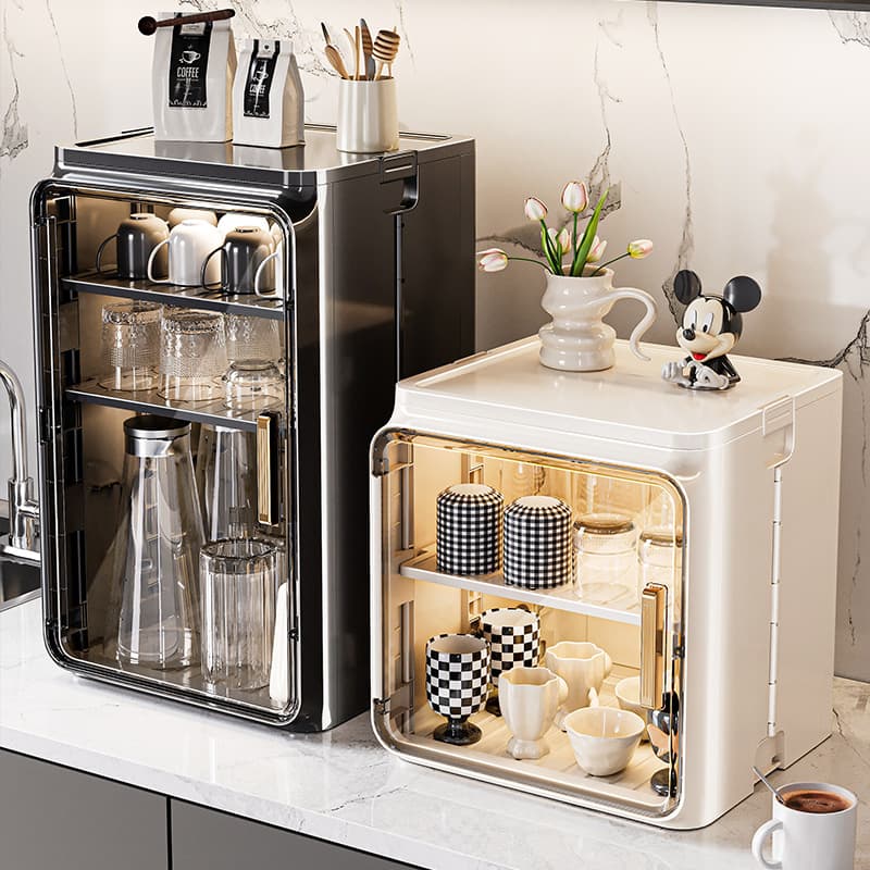 Dustproof cup storage rack, desktop tea cup and water cup holder, tea set storage box, coffee mug drainer.