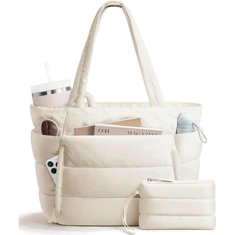 Cross-border Large Capacity Women's Tote Bag with Multiple Compartments, Lightweight Puffy Handbag for Travel Work Laptop, Shoulder Bag