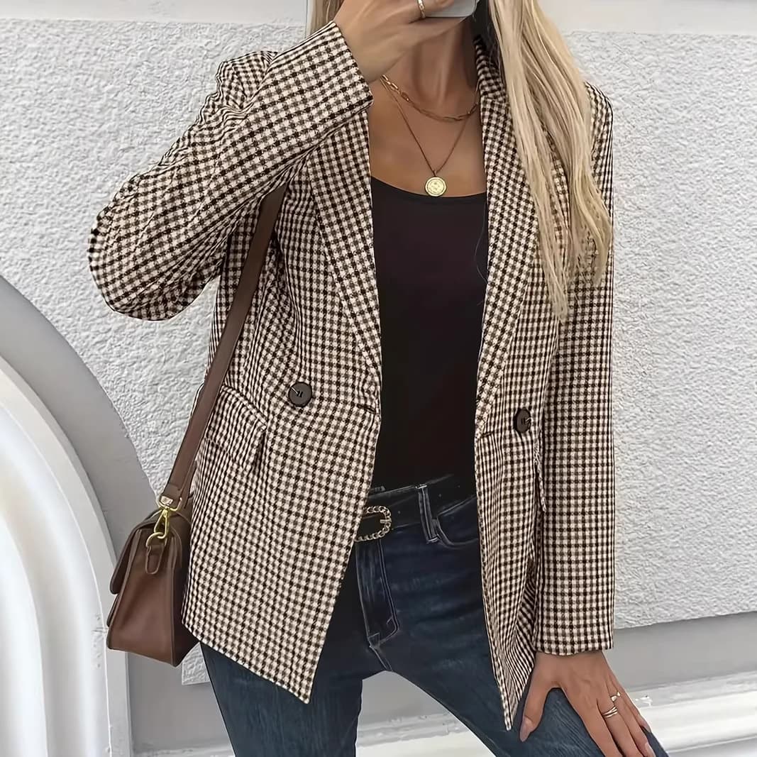 Cross-Border Foreign Trade, Independent Website, Wish, Amazon, Women's Plaid Lapel Blazer, Cross-Border Supply