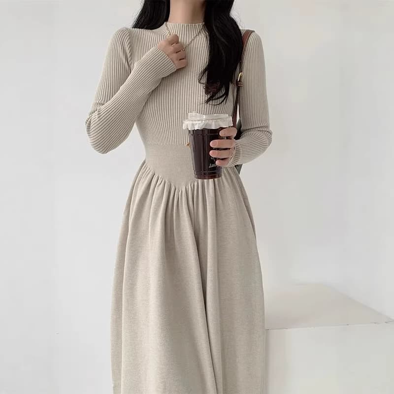 New Autumn/Winter French Style Half Turtleneck Knit Dress for Women, Simple and Elegant to Pair with Coats and Sweaters Long Dress