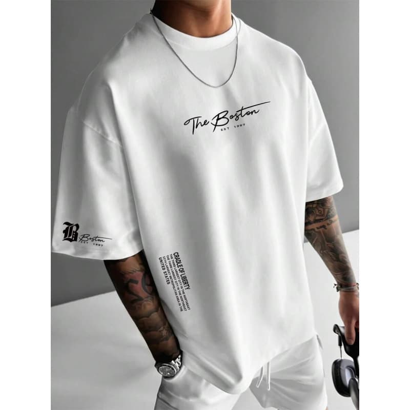Men's Casual Slogan Print Loose Round Neck Short Sleeve T-Shirt