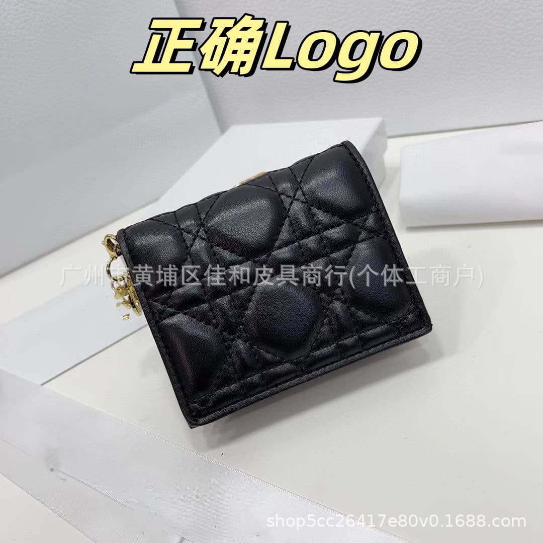 Di Jia Genuine Leather Flap Wallet Card Holder Diamond Pattern Fashion Classic Multi-layer Accordion Card Case Coin Purse Cross-border Supply