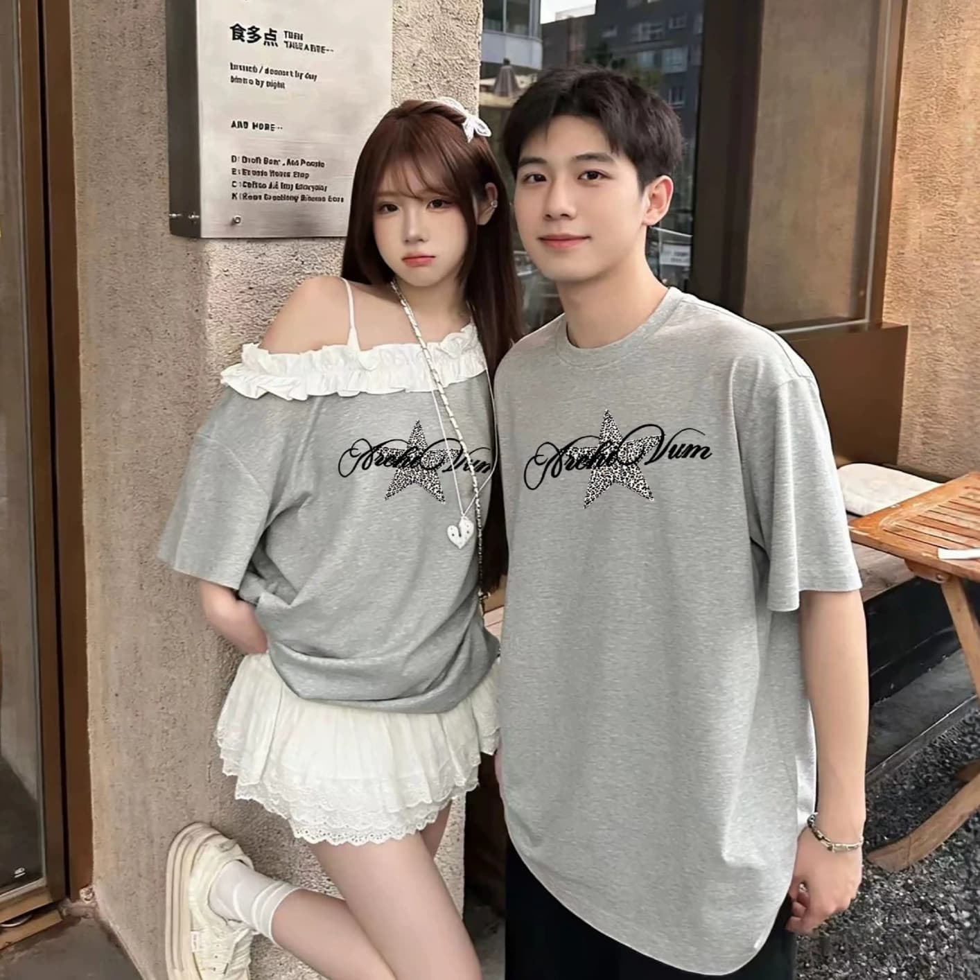 Couple's Pure Cotton Short Sleeve T-Shirt Summer Oversize Niche Design Top Student Trendy Class Uniform