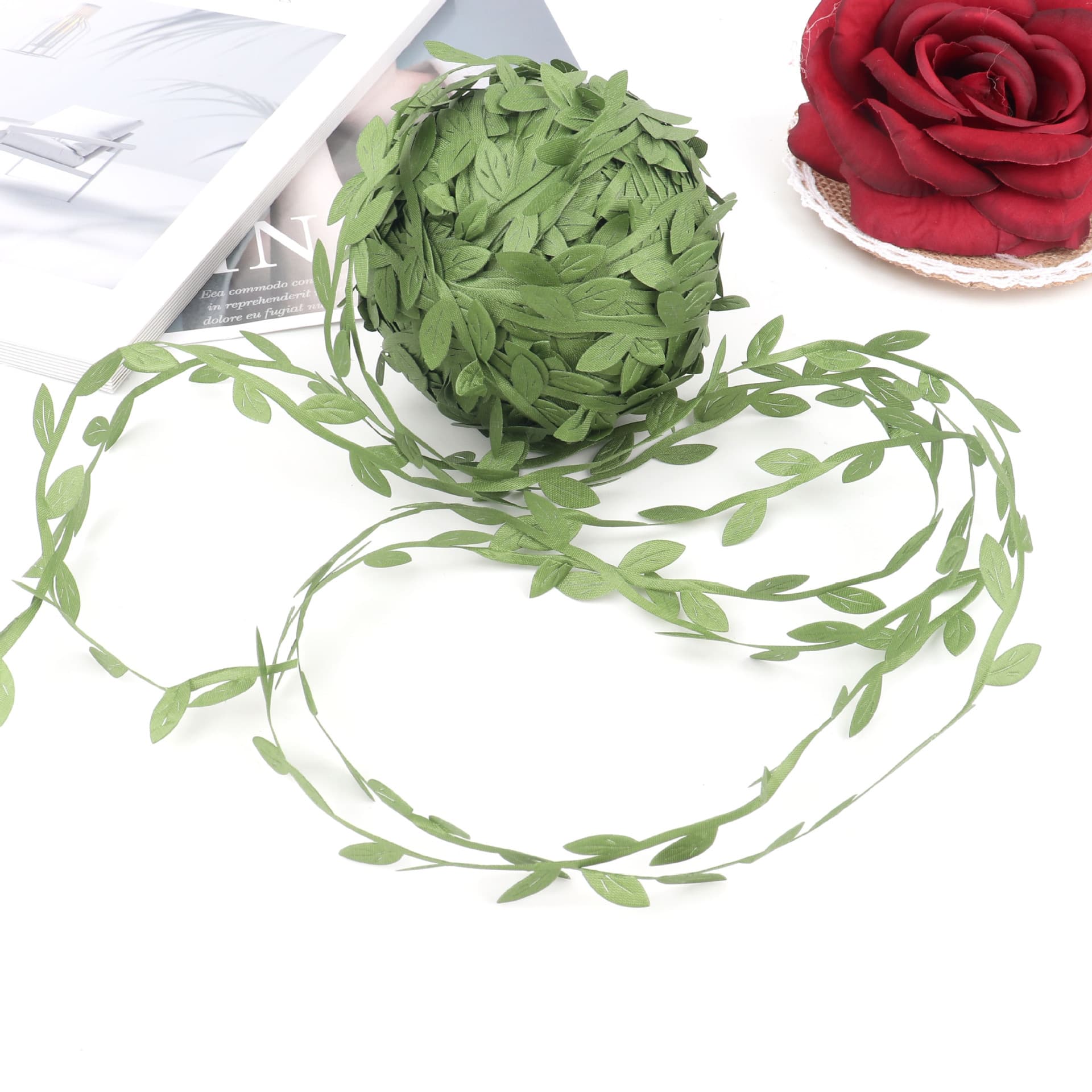 80 Meters Willow Leaf Iron Wire Fabric Green Leaf Vine DIY Weaving Flower Wreath Accessories Vine Decorative