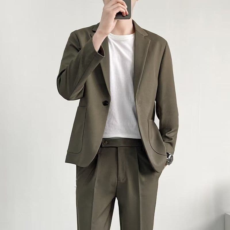 Casual Suit Set Men's Korean Loose-fit Ins Trendy Casual Suit Men Light Mature Style Draped Suit Jacket