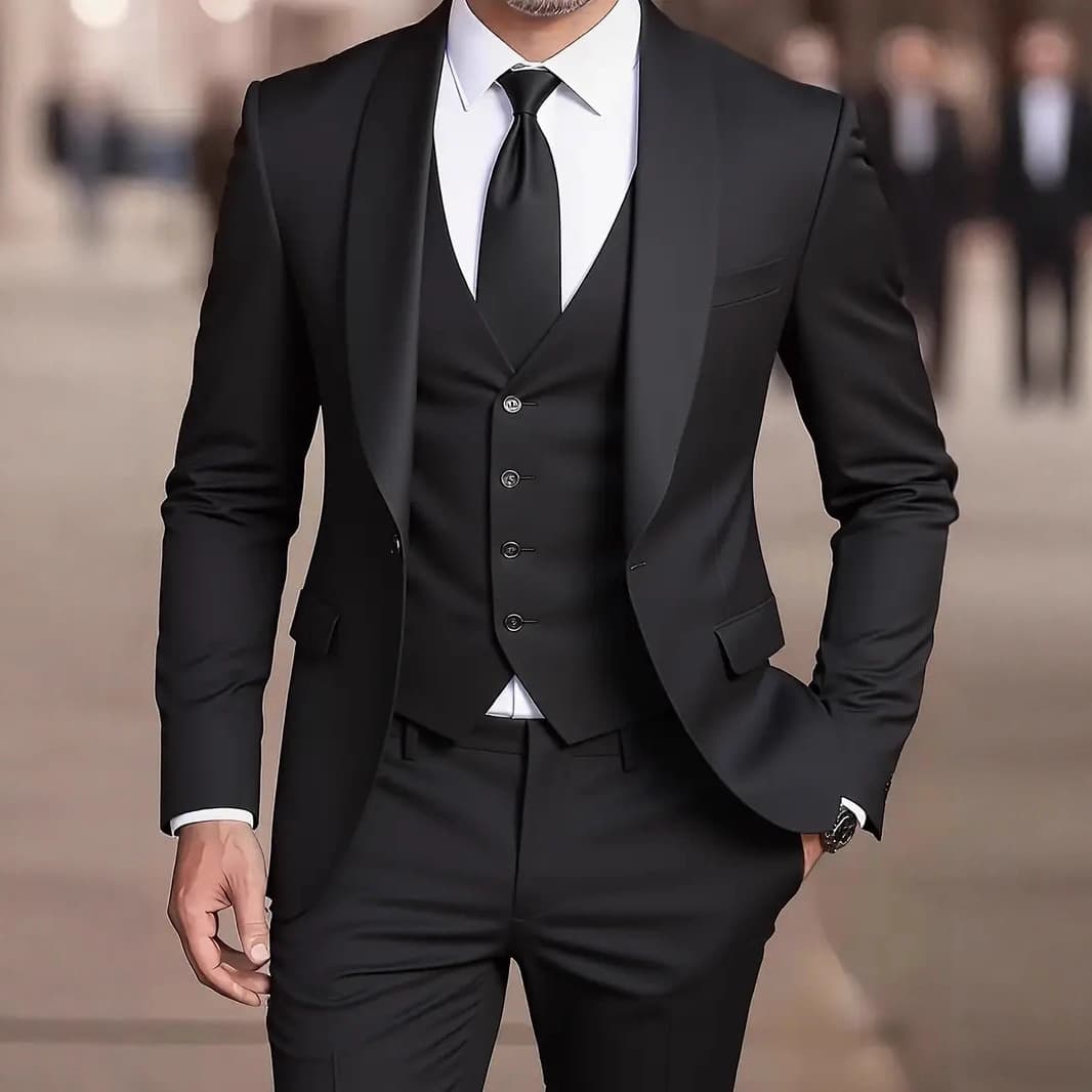 Men's Three-Piece Suit Set Shawl Collar Groom Wedding Suit Korean Slim Fit Best Man Suit Wedding Attire